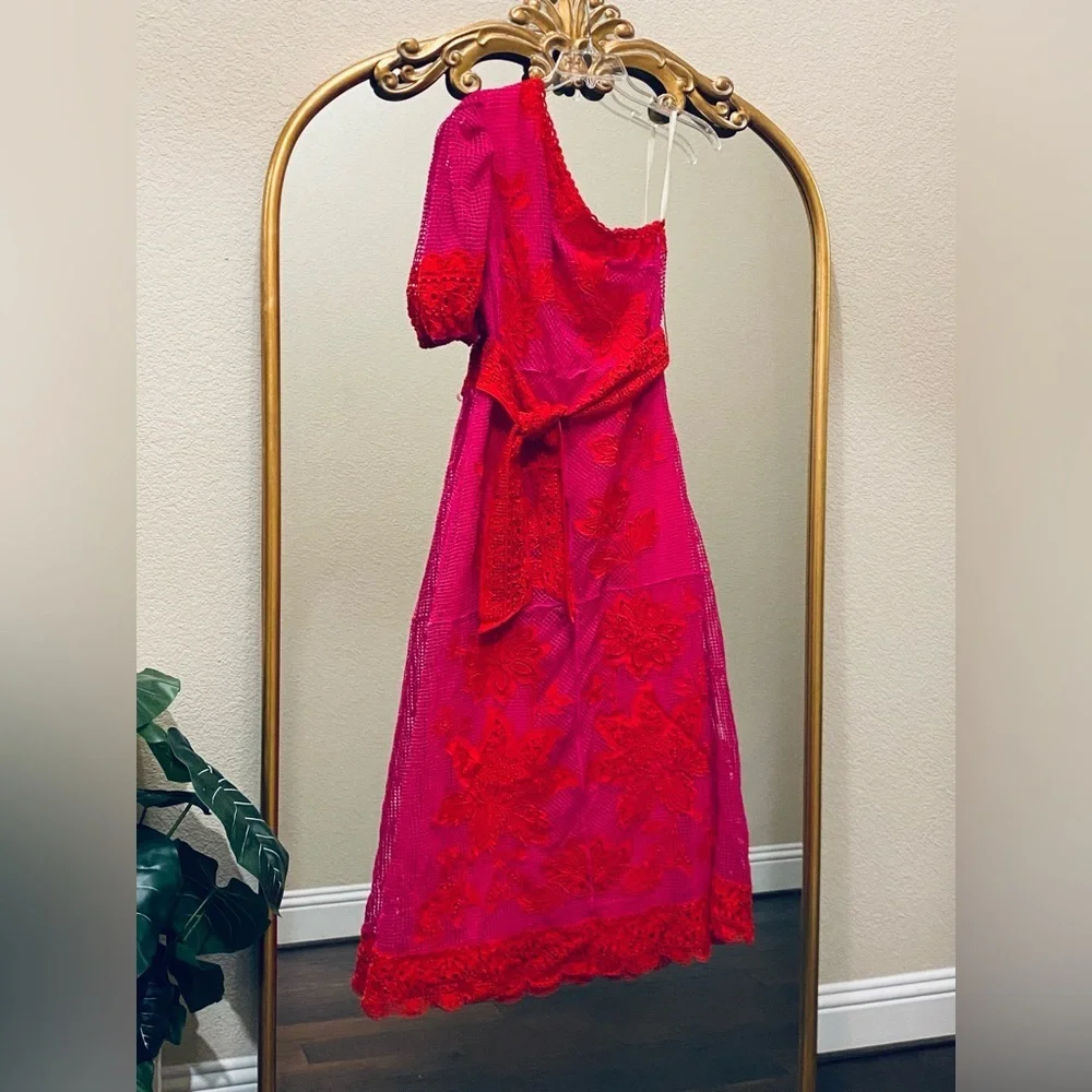 Farm Rio Guipuire Lace One-Shoulder Maxi Dress Size L - Picture 7 of 15